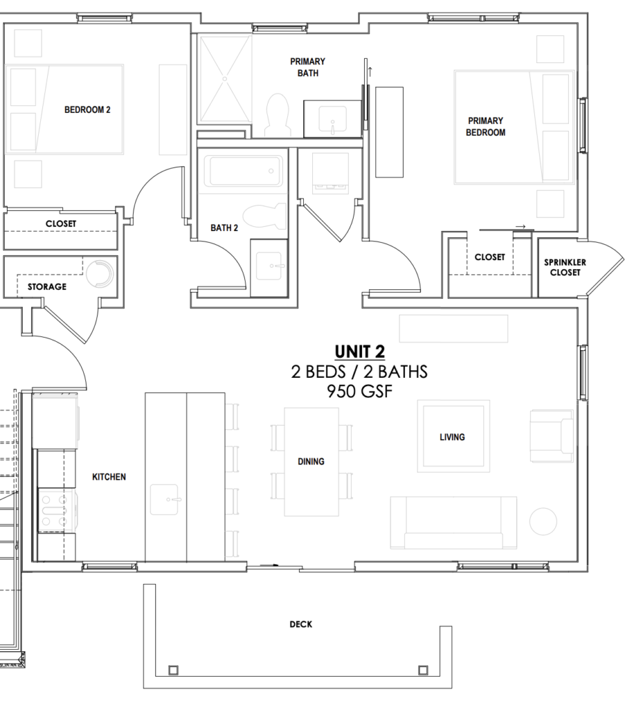 2 Bed 2 Bath Floorplan